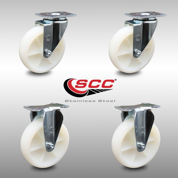 5 Inch SS Nylon Wheel Swivel Top Plate Caster Set with 2 Rigid
